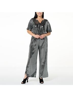 NWT G by Giuliana Black Label Metallic Knit Jumpsuit Size XS